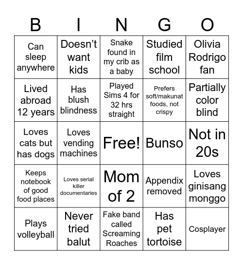 Untitled Bingo Card