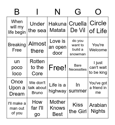 DISNEY SINGO - PROGRESS PLACE Bingo Card