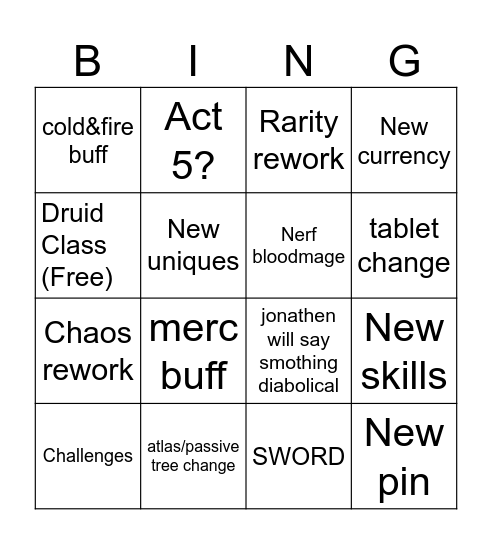 POE2 0.4 Bingo Card