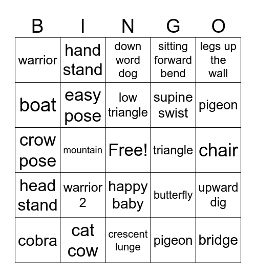 yoga bingo Card