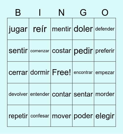 LOS VERBOS STEM-CHANGING Bingo Card