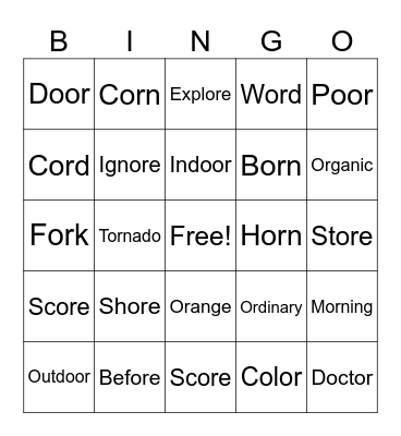 OR Words Bingo Card