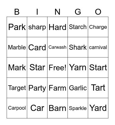 AR Words Bingo Card
