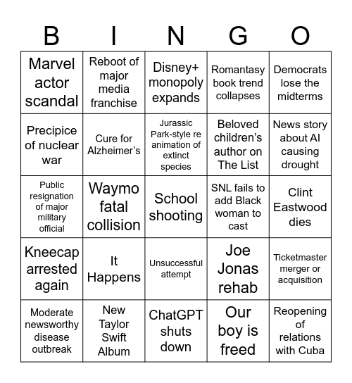 2026 Bingo Card