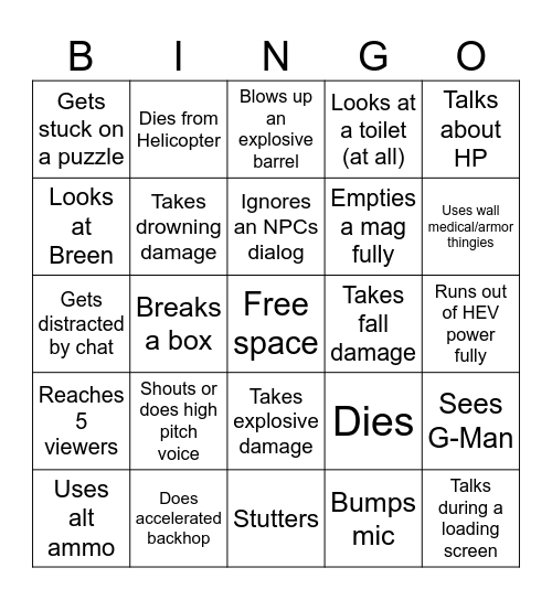 Scorp HL2 Bingo Card
