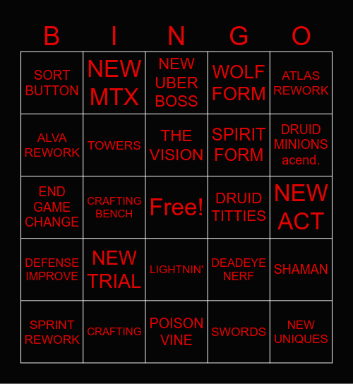 .4 DRUID CARD Bingo Card