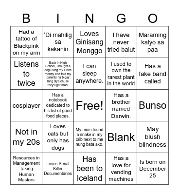 FIND THE GUEST Bingo Card