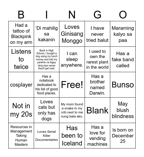 FIND THE GUEST Bingo Card