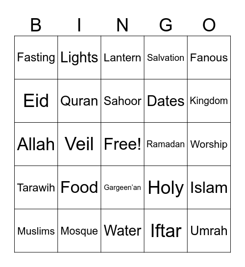 Ramadan Bingo Card