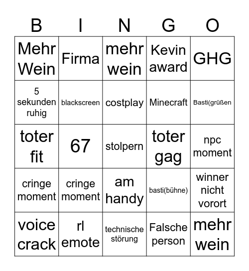 streamaward Bingo Card