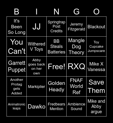 FNAF 2 Bingo Card