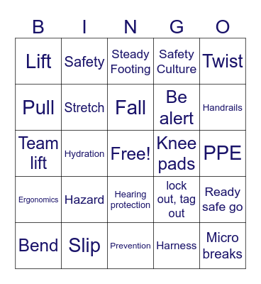 Ready Safe Go Bingo Card