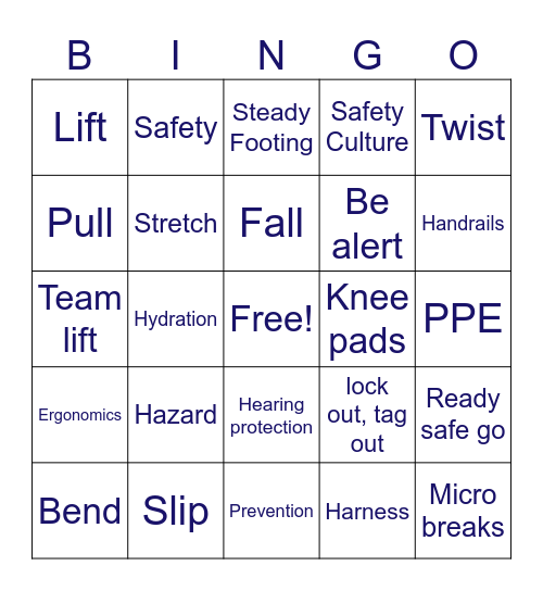 Ready Safe Go Bingo Card