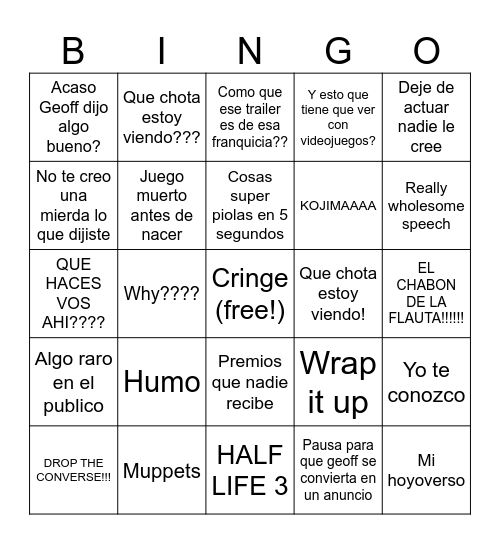 Drinking game bingo Card
