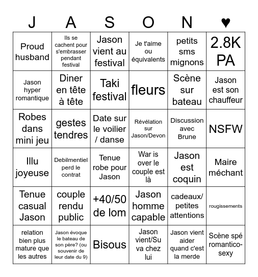 Episode 22: LE COUPLE!!!!!!!! Bingo Card