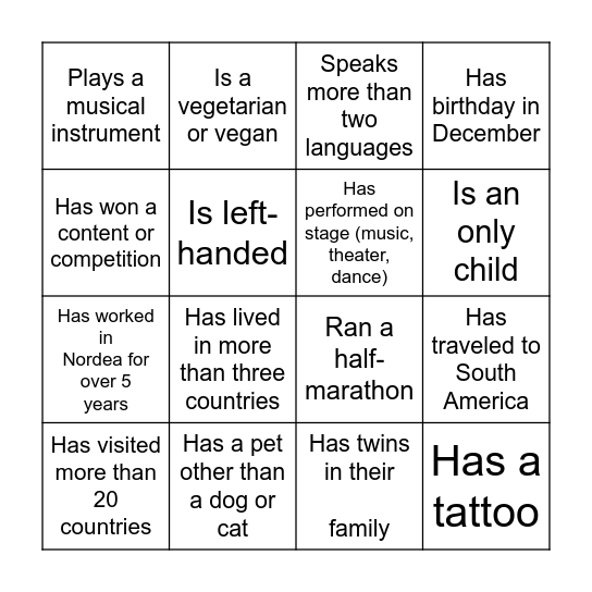 TMU Christmas Event Bingo Card