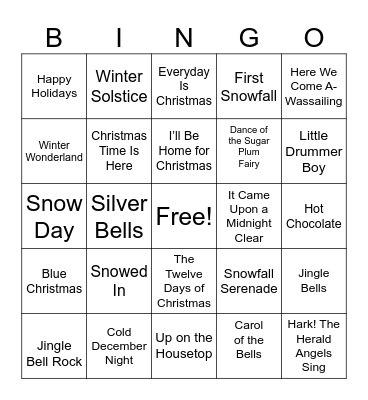 Winter & Holiday Songs Bingo Card