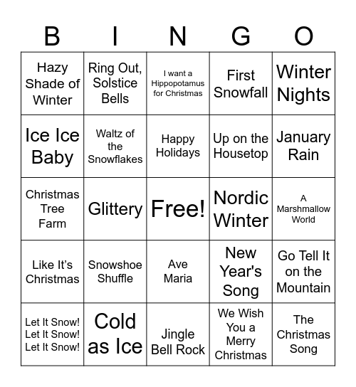 Winter & Holiday Songs Bingo Card