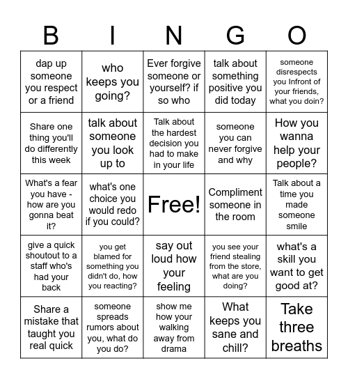 Real Talk Bingo Card