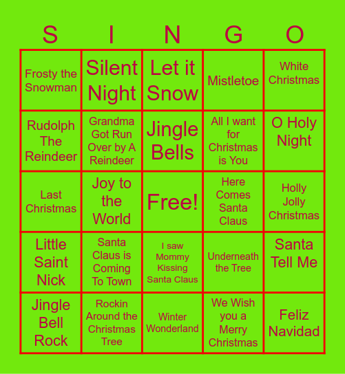Holiday Singo - ibex Bingo Card