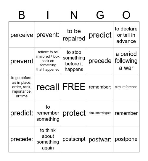Unit 4 Vocab Bingo Card