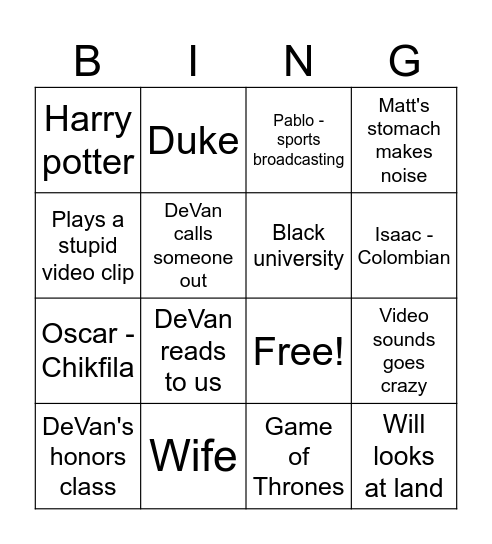 Lead Bingo Card