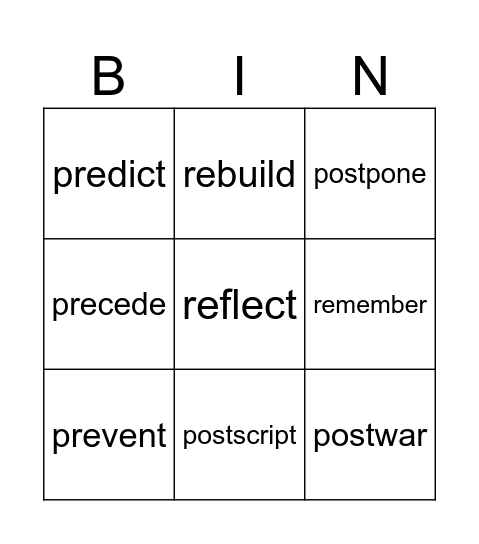 Unit 4 Vocab Bingo Card