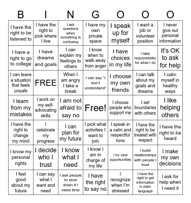 Bingo Self Advocacy 2 Bingo Card