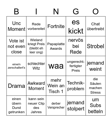 Streamawards Bingo Card