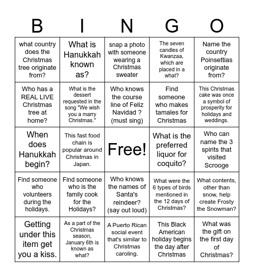 Holiday Bingo Card