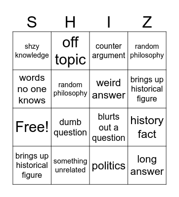 shiz bingo Card