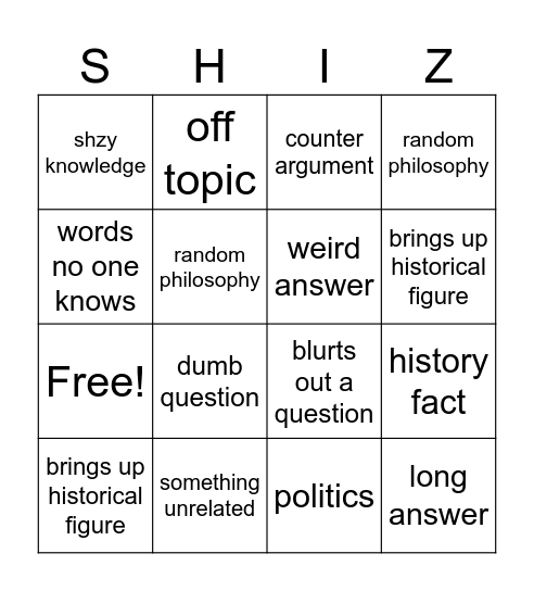 shiz bingo Card