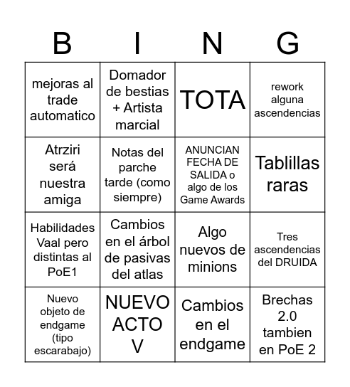 Bingo PoE 2  0.4 Bingo Card