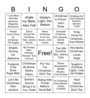 Country Christmas Bingo Card