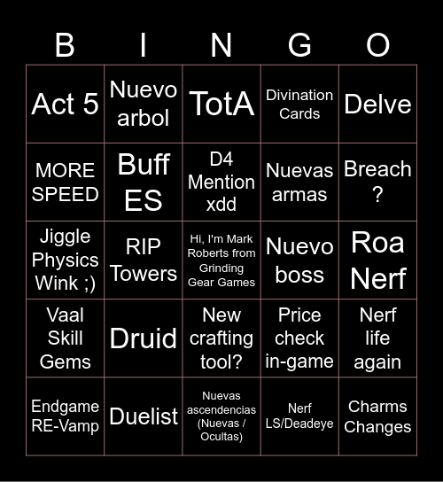 PoE 2 - The Last of the Druids Bingo Card