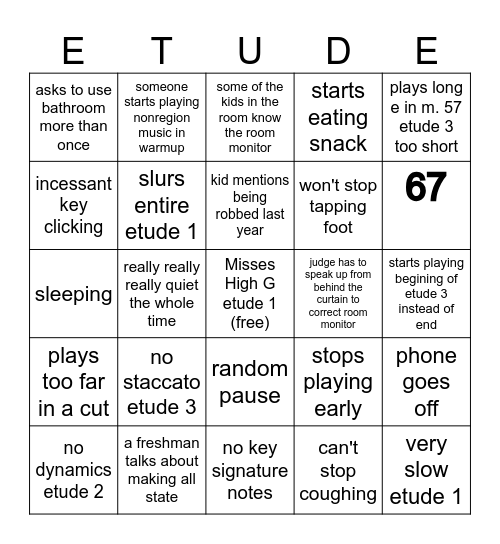 Phase 1 Bingo (Clarinets) Bingo Card