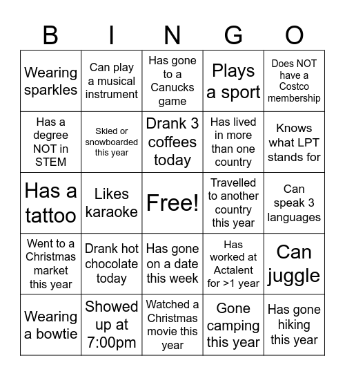 Actalent Holiday Bingo!🎄 Bingo Card
