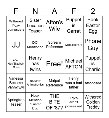 Jamie's FNaF 2 Bingo Card