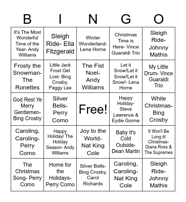 Old Fashioned Christmas Bingo Card