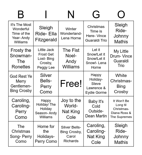 Old Fashioned Christmas Bingo Card