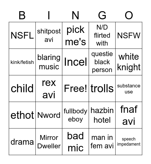 public lobby bingo Card