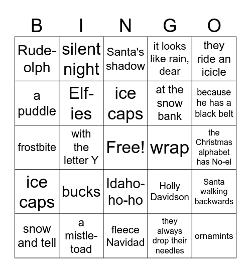 Holiday Dad Jokes Bingo Card