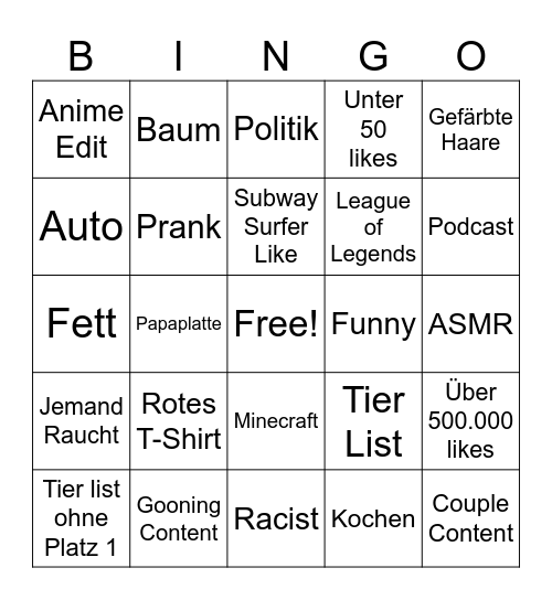 Untitled Bingo Card