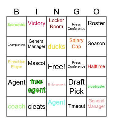 sports bingo Gavin Reichart Bingo Card