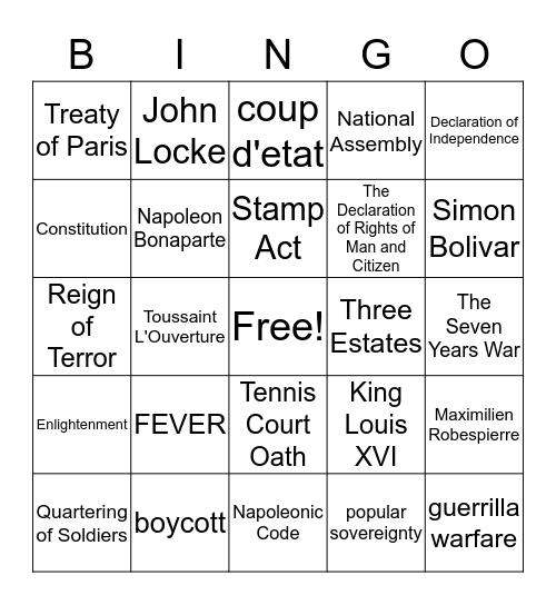 Atlantic Revolutions Review Bingo Card