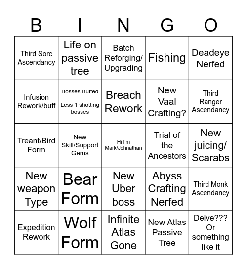 Patch 0.4.0 Bingo Card Bingo Card