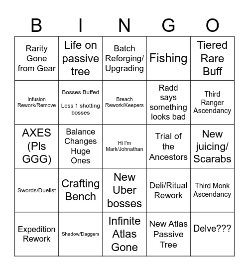 Patch 0.5.0 Bingo Card Bingo Card