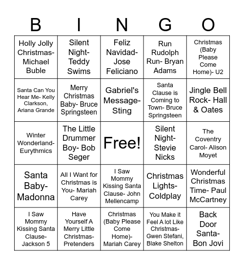 Pop Christmas Bingo Card