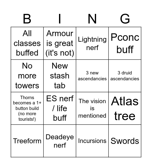 PoE2 Bingo Card