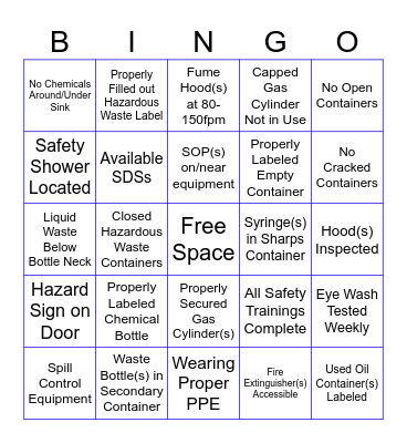Safety Day Bingo Card